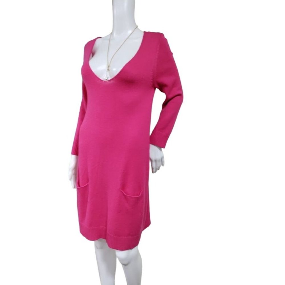 Express Design Studio Long Sleeve Ribbed Knit Mini Dress Hot Pink Women's M / S - Picture 2 of 14